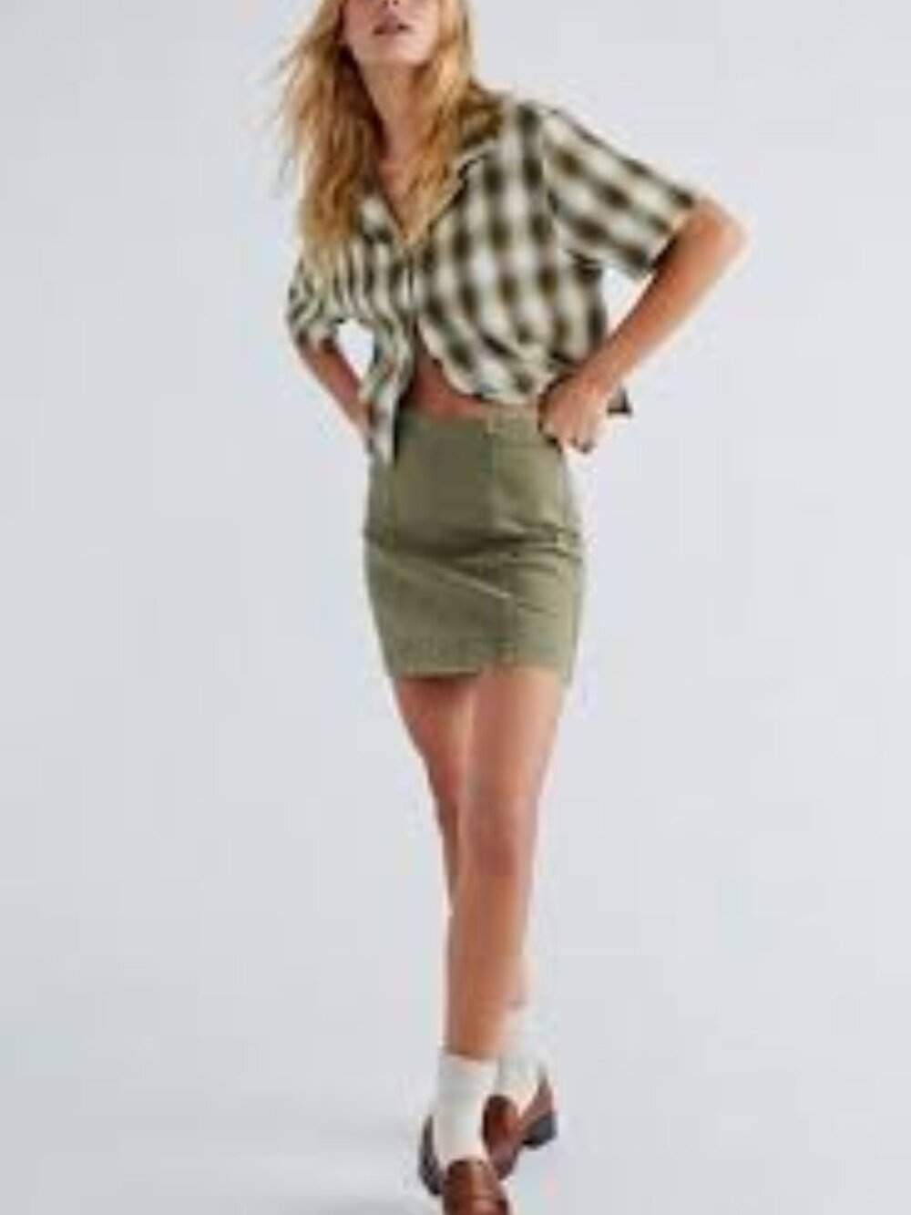 Free People Modern Femme Green Denim Mini Skirt Size 12